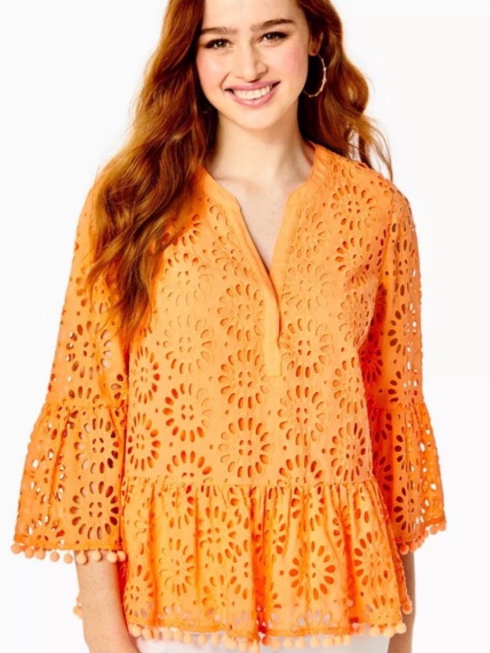 Lilly Pulitzer Bekah Eyelet Flounce Top orange size large